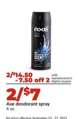 Hy-Vee Axe deodorant spray offer