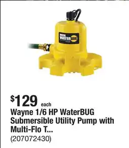 The Home Depot Wayne 1/6 HP WaterBUG Submersible Utility Pump with Multi-Flo Technology offer