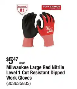 The Home Depot Milwaukee Large Red Nitrile Level 1 Cut Resistant Dipped Work Gloves offer