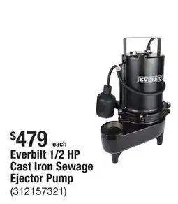 The Home Depot Everbilt 1/2 HP Cast Iron Sewage Ejector Pump offer