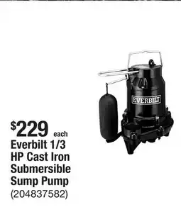 The Home Depot Everbilt 1/3 HP Cast Iron Submersible Sump Pump offer