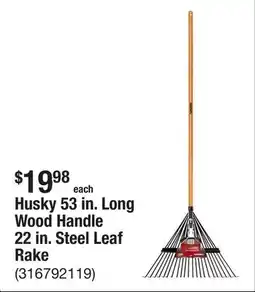 The Home Depot Husky 53 in. Long Wood Handle 22 in. Steel Leaf Rake offer