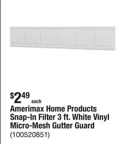 The Home Depot Amerimax Home Products Snap-In Filter 3 ft. White Vinyl Micro-Mesh Gutter Guard offer
