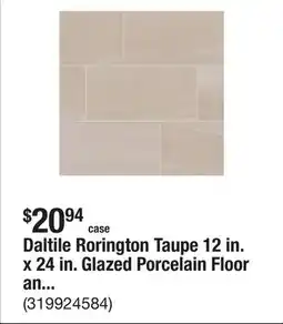 The Home Depot Daltile Rorington Taupe 12 in. x 24 in. Glazed Porcelain Floor and Wall Tile (17.6 sq. ft. /case) offer