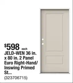 The Home Depot JELD-WEN 36 in. x 80 in. 2 Panel Euro Right-Hand/Inswing Primed Steel Prehung Front Door offer