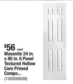 The Home Depot Masonite 24 in. x 80 in. 6 Panel Textured Hollow Core Primed Composite Interior Door Slab offer