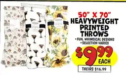 Ollie's 50 X 70 HEAVYWEIGHT PRINTED THROWS offer