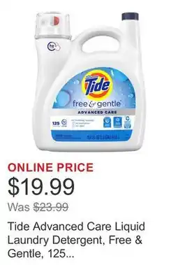 Costco Tide Advanced Care Liquid Laundry Detergent, Free & Gentle, 125 Loads, 154 fl oz offer