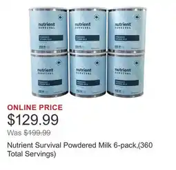 Costco Nutrient Survival Powdered Milk 6-pack,(360 Total Servings) offer