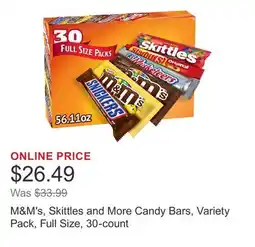 Costco M&M's, Skittles and More Candy Bars, Variety Pack, Full Size, 30-count offer