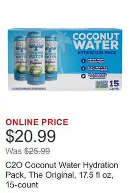 Costco C2O Coconut Water Hydration Pack, The Original, 17.5 fl oz, 15-count offer