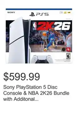 Costco Sony PlayStation 5 Disc Console & NBA 2K26 Bundle with Additonal DualSense Controller offer