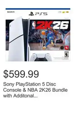 Costco Sony PlayStation 5 Disc Console & NBA 2K26 Bundle with Additonal DualSense Controller offer