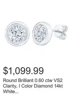 Costco Round Brilliant 0.60 ctw VS2 Clarity, I Color Diamond 14kt White Gold Stud Earrings offer