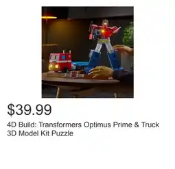 Costco 4D Build: Transformers Optimus Prime & Truck 3D Model Kit Puzzle offer