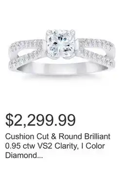 Costco Cushion Cut & Round Brilliant 0.95 ctw VS2 Clarity, I Color Diamond 14kt White Gold Ring offer