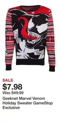 Game Stop Geeknet Marvel Venom Holiday Sweater GameStop Exclusive offer