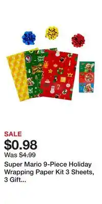 Game Stop Super Mario 9-Piece Holiday Wrapping Paper Kit 3 Sheets, 3 Gift Tags, 3 Bows offer