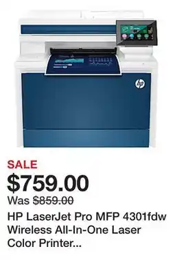 Office Depot HP LaserJet Pro MFP 4301fdw Wireless All-In-One Laser Color Printer (4RA82F) offer