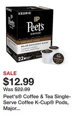 Office Depot Peet's Coffee & Tea Single-Serve Coffee K-Cup Pods, Major Dickason's Blend, Carton Of 22 offer