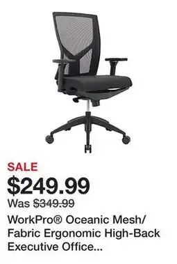 Office Depot WorkPro Oceanic Mesh/Fabric Ergonomic High-Back Executive Office Chair, Black, BIFMA Compliant offer