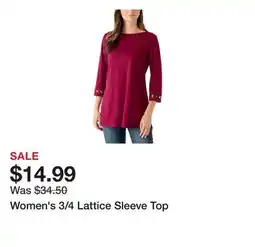 Belk Women's 3/4 Lattice Sleeve Top offer