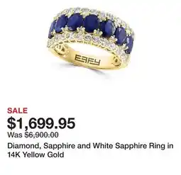 Belk Diamond, Sapphire and White Sapphire Ring in 14K Yellow Gold offer