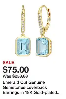Belk Emerald Cut Genuine Gemstones Leverback Earrings in 18K Gold-plated Sterling Silver offer