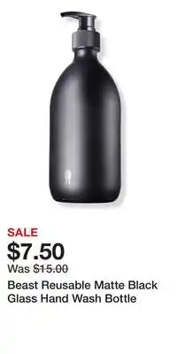 Ulta Beauty Beast Reusable Matte Black Glass Hand Wash Bottle offer