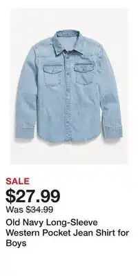 Old Navy Old Navy Long-Sleeve Western Pocket Jean Shirt for Boys offer