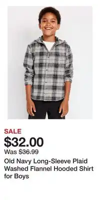Old Navy Old Navy Long-Sleeve Plaid Washed Flannel Hooded Shirt for Boys offer