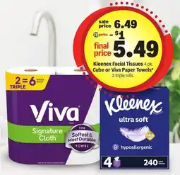 Meijer Kleenex Facial Tissues 4 pk. Cube or Viva Paper Towels 2 triple rolls offer