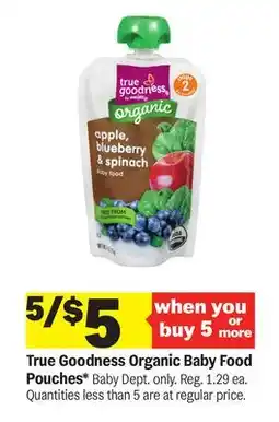 Meijer True Goodness Organic Baby Food Pouches offer