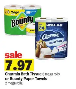 Meijer Charmin Bath Tissue 6 mega rolls or Bounty Paper Towels 2 mega rolls offer