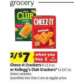 Meijer Cheez-It Crackers 9-12.4 oz. or Kellogg's Club Crackers 11-13.7 oz offer