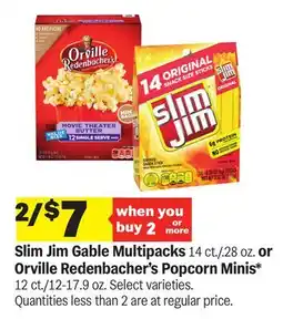 Meijer Slim Jim Gable Multipacks 14 ct./. 28 oz. or Orville Redenbacher's Popcorn Minis* 12 ct./12-17.9 oz offer