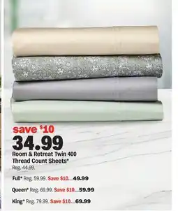 Meijer Room & Retreat Twin 400 Thread Count Sheets offer