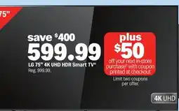 Meijer LG 75 4K UHD HDR Smart TV offer