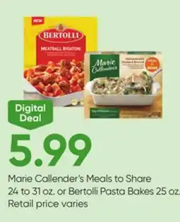 Stater Bros Marie Callender's Meals to Share 24 to 31 oz. or Bertolli Pasta Bakes 25 oz offer