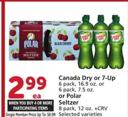 Albertsons Canada Dry or 7-Up 6 pack, 16.9 oz. or 6 pack, 7.5 oz. or Polar Seltzer 8 pack, 12 oz offer