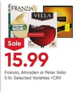 Stater Bros Franzia, Almaden or Peter Vella offer