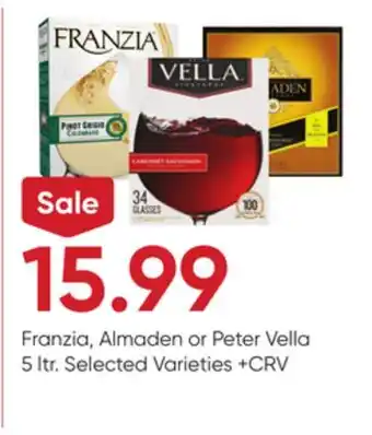 Stater Bros Franzia, Almaden or Peter Vella offer