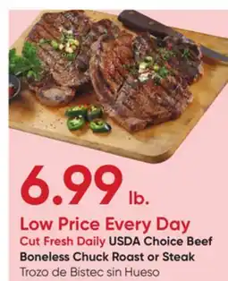 Stater Bros USDA Choice Beef Boneless Chuck Roast or Steak offer