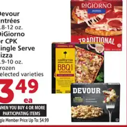 Albertsons Devour Entrées 9.8-12 oz. DiGiorno or CPK Single Serve Pizza 5.9-10 oz offer