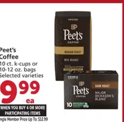 Albertsons Peet's Coffee 10 ct. k-cups or 10-12 oz. bags offer
