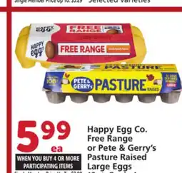 Albertsons Happy Egg Co. Free Range or Pete & Gerry's Pasture Raised Large Eggs offer