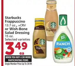 Albertsons Starbucks Frappuccino 13.7 oz., + CRV or Wish-Bone Salad Dressing 15 oz offer