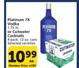 Albertsons Platinum 7X Vodka 1.75 ltr or Cutwater Cocktails 4 pack, 12 oz. cans offer