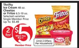 Vons Thrifty Ice Cream 48 oz. Cheetos or Fritos 6.5-10 oz offer