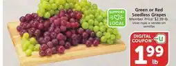 Vons Green or Red Seedless Grapes offer